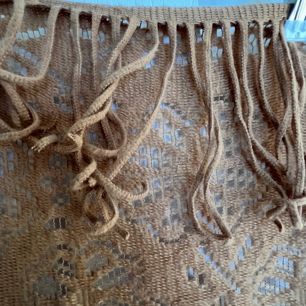 Elegant Tan Light Knit Scarf Shawl Wrap Fringe Boho Festival Accessory - Picture 4 of 9